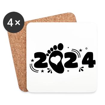 Papa 2024 Baby Shower Geschenk - Untersetzer (4er-Set) - Weiß - Vorne