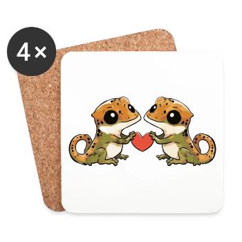 Couple de lézards amoureux Gecko Saint-Valentin - Dessous de verre (lot de 4) - blanc - Devant