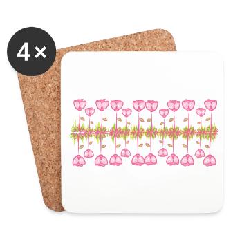 flowers roses pink line grass - Coasters (set of 4) - white - Front