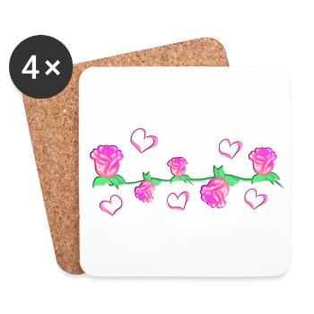 Pink plants line flower rose stroke flowers - Coasters (set of 4) - white - Front