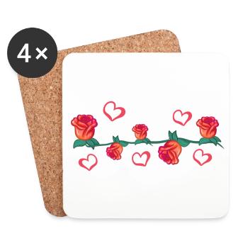 rote pflanzen linie blume herzen strich blumen - Untersetzer (4er-Set) - Weiß - Vorne