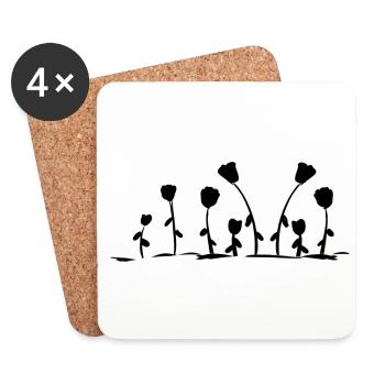 fleurs naturelles motif de ligne de terre rose - Dessous de verre (lot de 4) - blanc - Devant