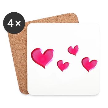 vier Herzen pink glitzer glänzend - Untersetzer (4er-Set) - Weiß - Vorne