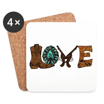 Love Liebe Western Revolver Cowboy - Coasters (set of 4) - white - Front