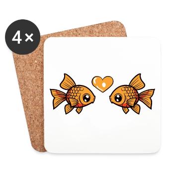 Poisson rouge Couple Poisson Saint-Valentin - Dessous de verre (lot de 4) - blanc - Devant