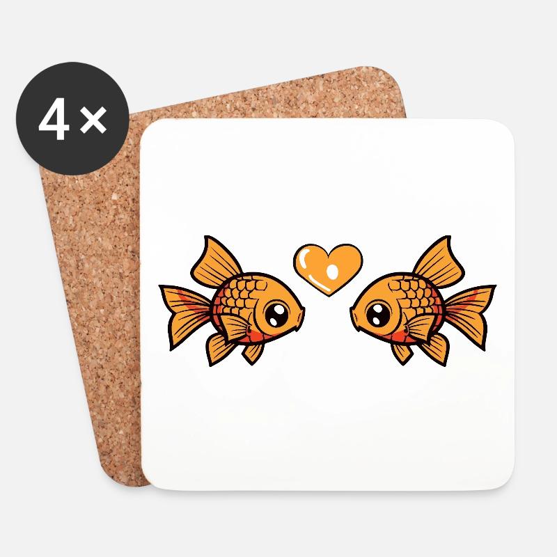 Goldfisch Paar Fisch Valentinstag - Untersetzer (4er-Set) - Weiß