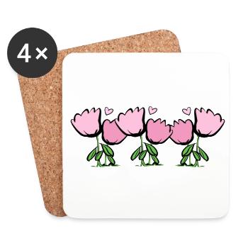 Blumen Rosen pflanzen symbol Natur Linie Rosa - Untersetzer (4er-Set) - Weiß - Vorne