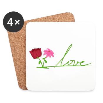 liebe zwei blumen rot pflanzen - Untersetzer (4er-Set) - Weiß - Vorne