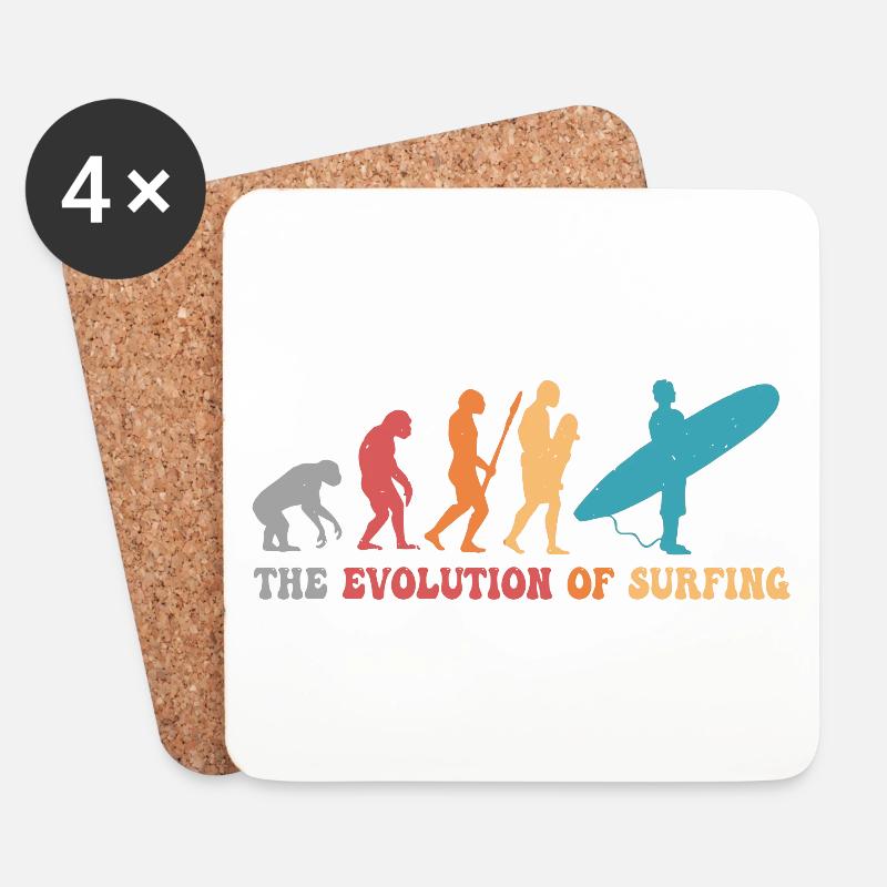 Surf-Evolution des Surfens Surfer-Humor - Untersetzer (4er-Set) - Weiß