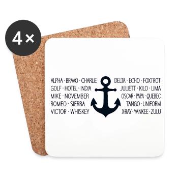 NATO Alphabet Maritime Radio with Anchor Black - Coasters (set of 4) - white - Front