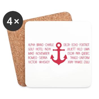 NATO-Alphabet Seefunk mit Anker rot - Untersetzer (4er-Set) - Weiß - Vorne