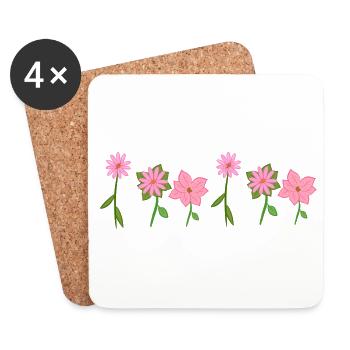Plantes de la ligne de fleurs roses - Dessous de verre (lot de 4) - blanc - Devant