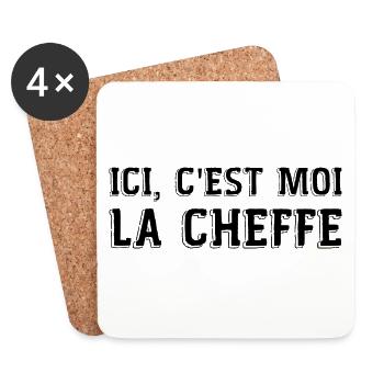 Ici c'est moi la cheffe cadeau patronne humour - Dessous de verre (lot de 4) - blanc - Devant