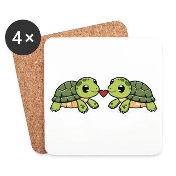 Turtle Couple Heart - Coasters (set of 4) - white - Front