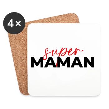 Super Maman Script Rouge sur Noir - Dessous de verre (lot de 4) - blanc - Devant