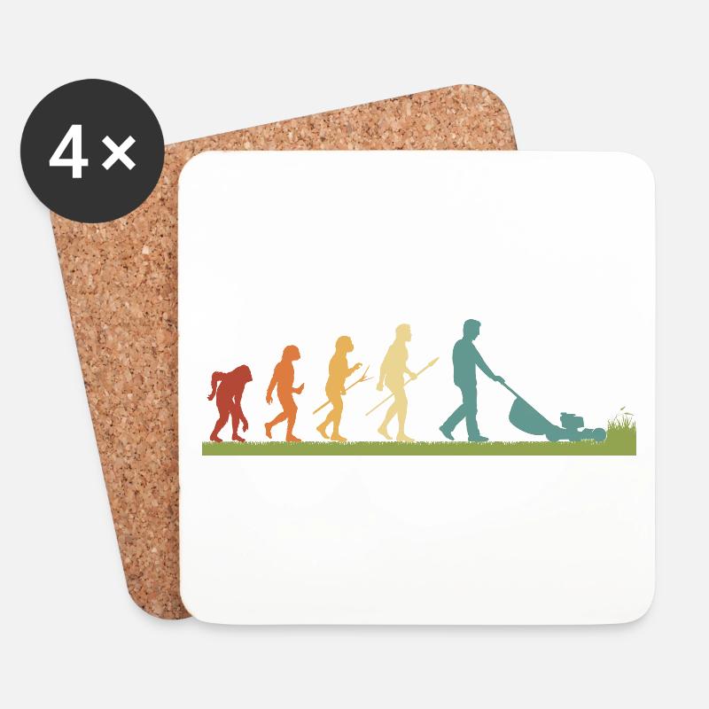 Mann mäht Rasen EVOLUTION Kleingarten Rasenmäher - Untersetzer (4er-Set) - Weiß