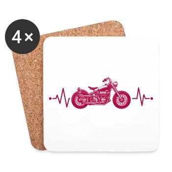 Motorradfahrer Heartbeat Line Motorrad Geschenk - Untersetzer (4er-Set) - Weiß - Vorne