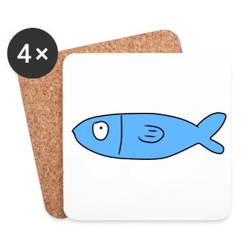 Fish Symbol Animal Blue - Coasters (set of 4) - white - Front
