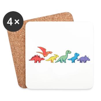Regenbogen-Dinos - Untersetzer (4er-Set) - Weiß - Vorne