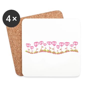rose plant line wave natural - Coasters (set of 4) - white - Front