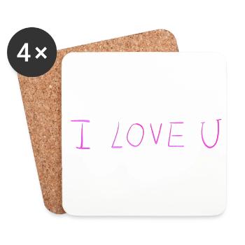 Je t’aime texte rose rose paillettes - Dessous de verre (lot de 4) - blanc - Devant