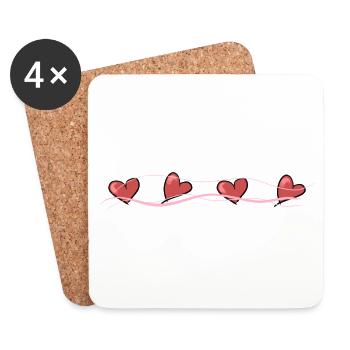 hearts red heart love line pink stroke - Coasters (set of 4) - white - Front