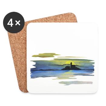 Burg, Sonnenuntergang, Geschenkidee, Pastell - Untersetzer (4er-Set) - Weiß - Vorne