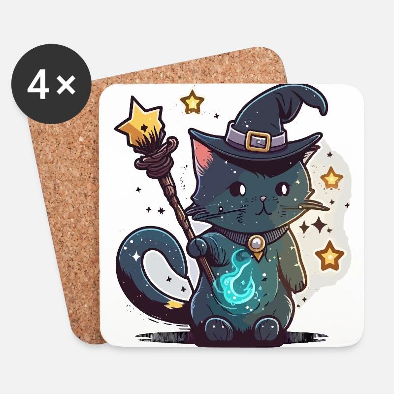Katzen-Magier - Untersetzer (4er-Set) - Weiß