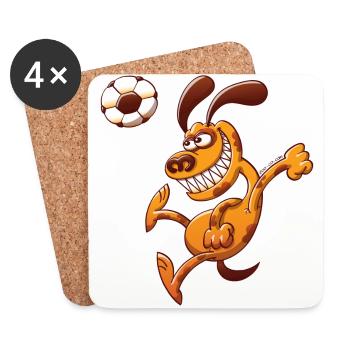 Dog Heading a Foot Ball - Coasters (set of 4) - white - Front