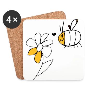 Biene und Blume - Untersetzer (4er-Set) - Weiß - Vorne