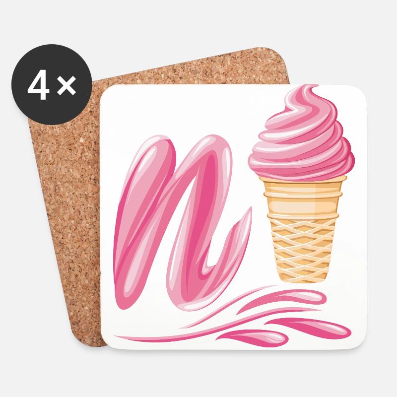 N'ice Erdbeer-Softeis-Emoji mit Buchstaben N - Untersetzer (4er-Set) - Weiß