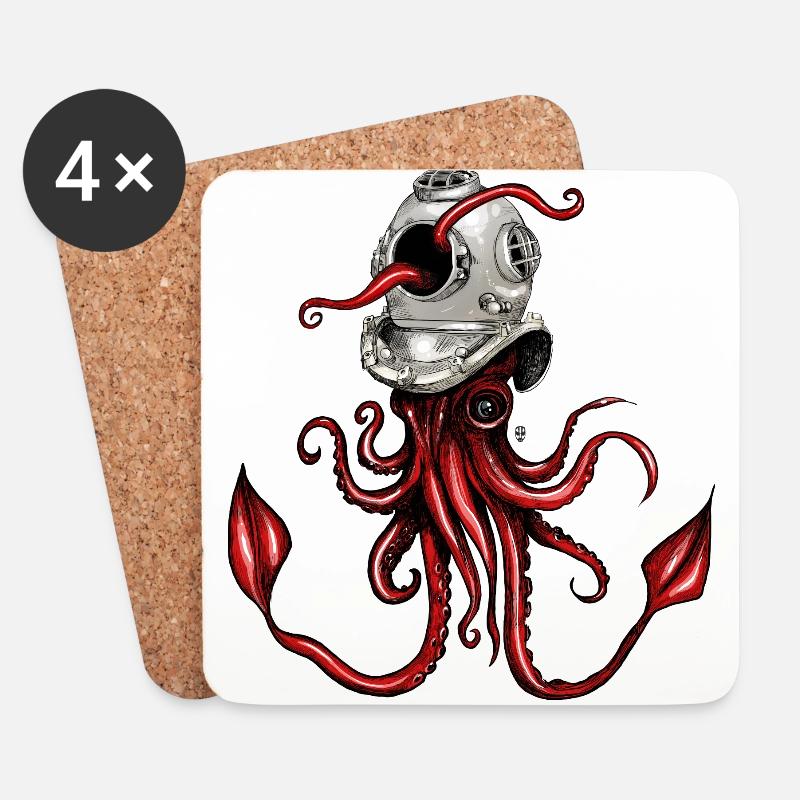 Tintenfisch mit Taucherhelm - Untersetzer (4er-Set) - Weiß