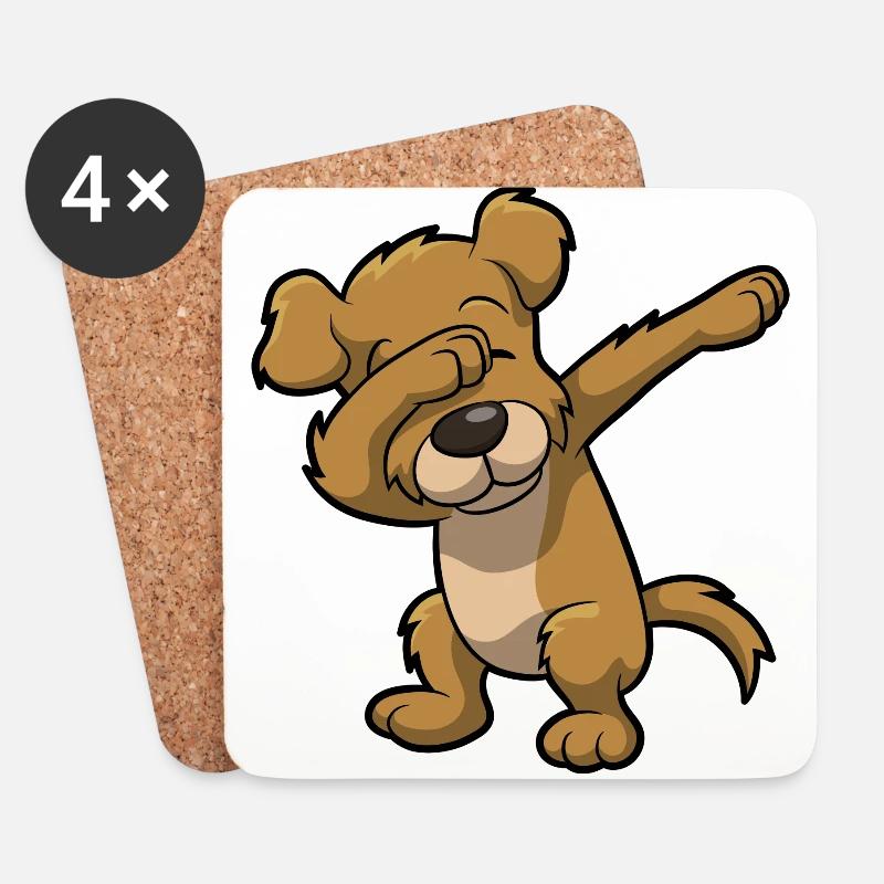 Dabbing Hund lustig Geschenk Kind Geburtstag - Untersetzer (4er-Set) - Weiß