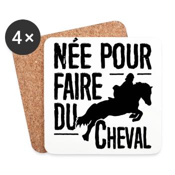T-shirt équitation - née pour faire du Cheval - Dessous de verre (lot de 4) - blanc - Devant