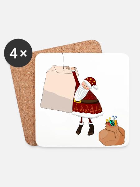 santa on tea bag - Coasters (set of 4) - white