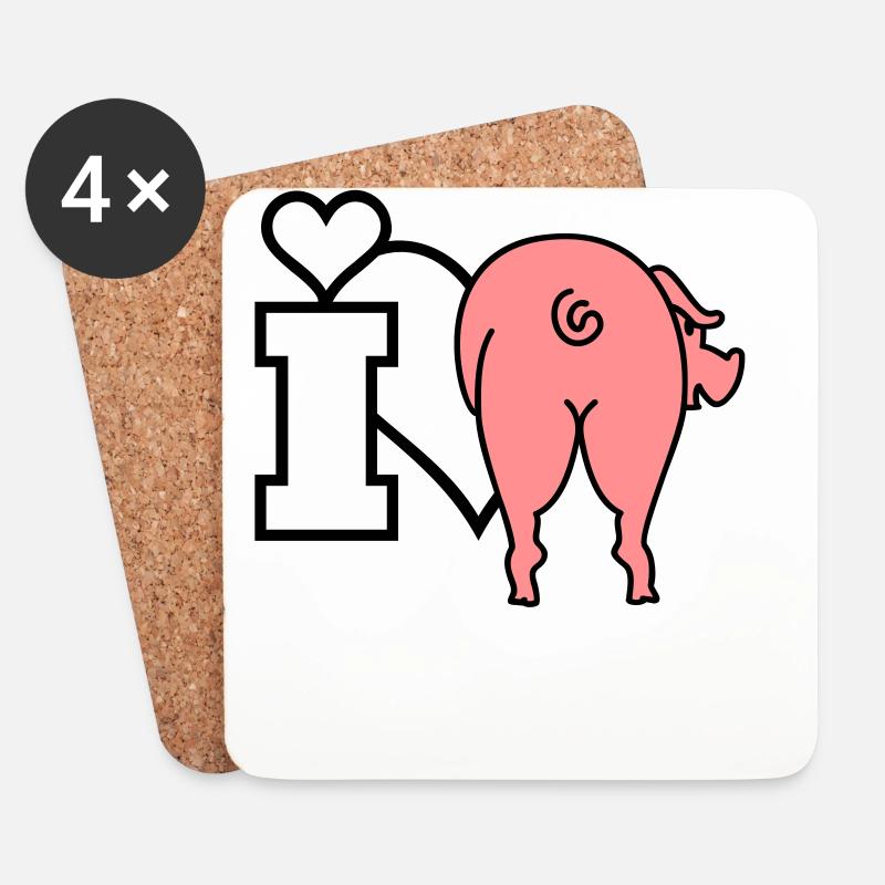 Schwein von hinten / pigs backside (2c) - Untersetzer (4er-Set) - Weiß