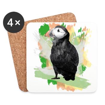 Macareux Graffiti - Dessous de verre (lot de 4) - blanc - Devant