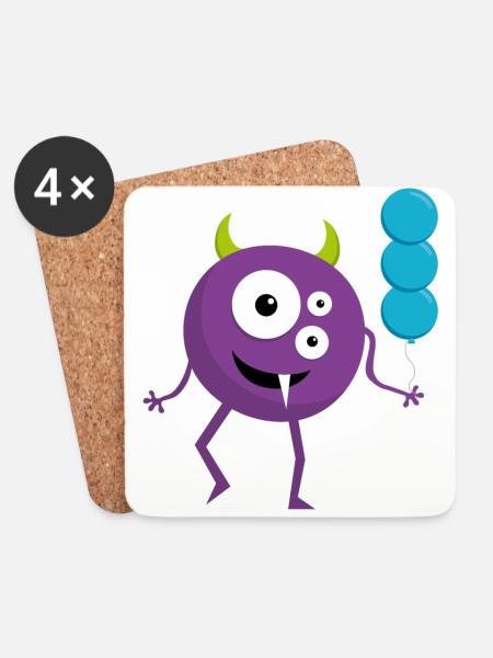 Spaß Monster mit Ballons - Untersetzer (4er-Set) - Weiß