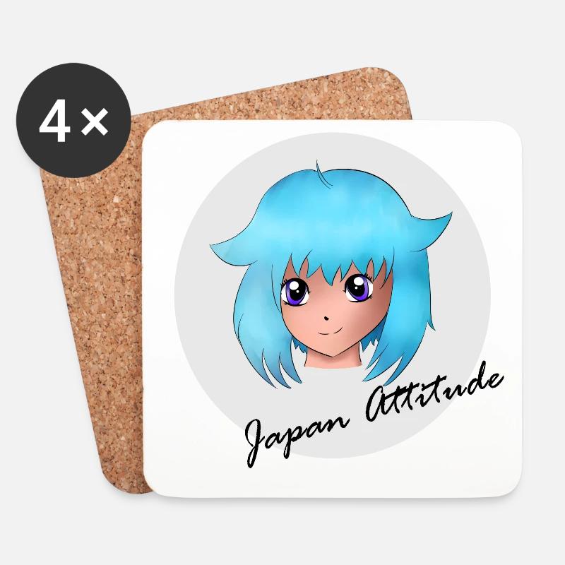 Mangamädchen - Untersetzer (4er-Set) - Weiß