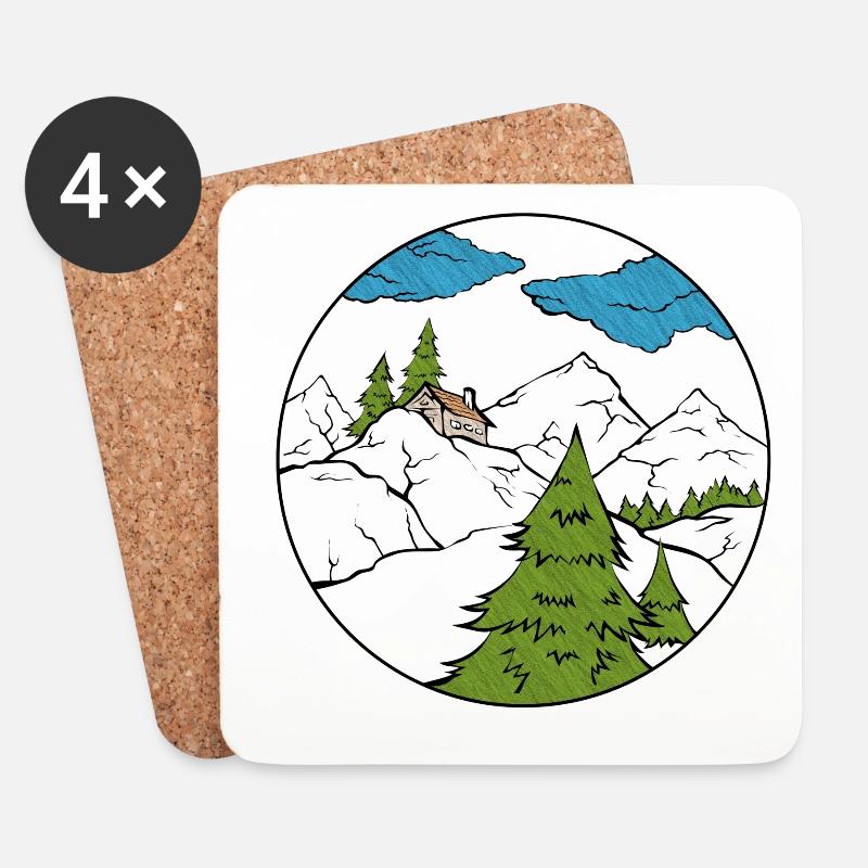 Berghütte - Untersetzer (4er-Set) - Weiß