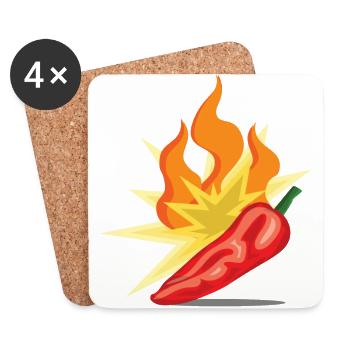 Fiery spicy chili pepper leaves burning - Coasters (set of 4) - white - Front