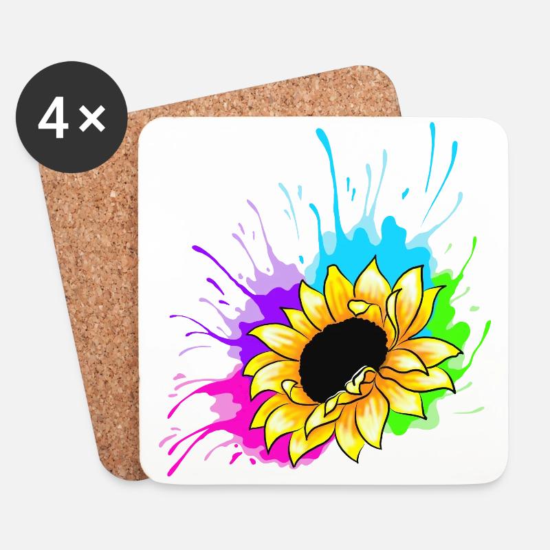 Sonnenblume Splash - Untersetzer (4er-Set) - Weiß