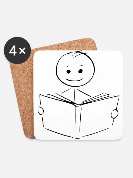Vektor Leseratte Bücher Shirt - Untersetzer (4er-Set) - Weiß