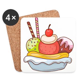 Crème glacée, crème glacée, crème glacée, crème glacée, boule, crème glacée, sundae - Dessous de verre (lot de 4) - blanc - Devant