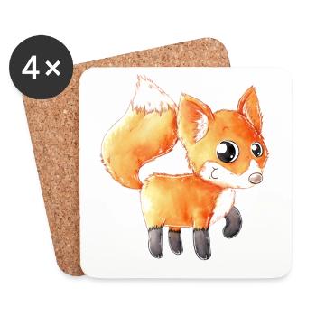 Renard de dessin animé heureux - Dessous de verre (lot de 4) - blanc - Devant