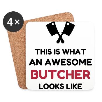 Butcher Metzger Boucher Carnicero Meat BBQ - Coasters (set of 4) - white - Front