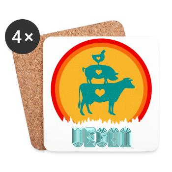 Vegan Veganer Veganerin Oldschool - Untersetzer (4er-Set) - Weiß - Vorne