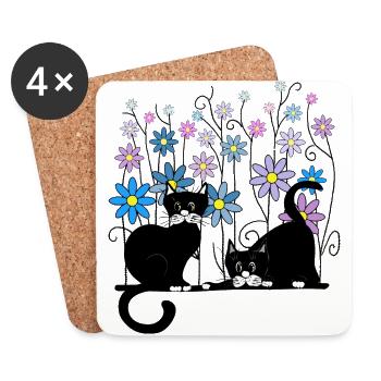 Une paire de chats - Dessous de verre (lot de 4) - blanc - Devant