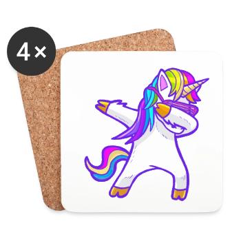 Cooles tupfendes Regenbogen-Einhorn - Untersetzer (4er-Set) - Weiß - Vorne
