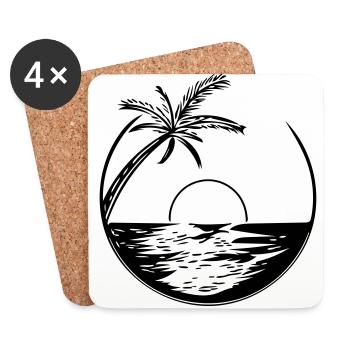 Coucher de soleil avec palme - Vector Style - Dessous de verre (lot de 4) - blanc - Devant